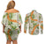 Aloha Festive Hawaii Couples Matching Off Shoulder Short Dress and Long Sleeve Button Shirt Mokihana - Maile Leis in Muted Summer - Polynesian Pride