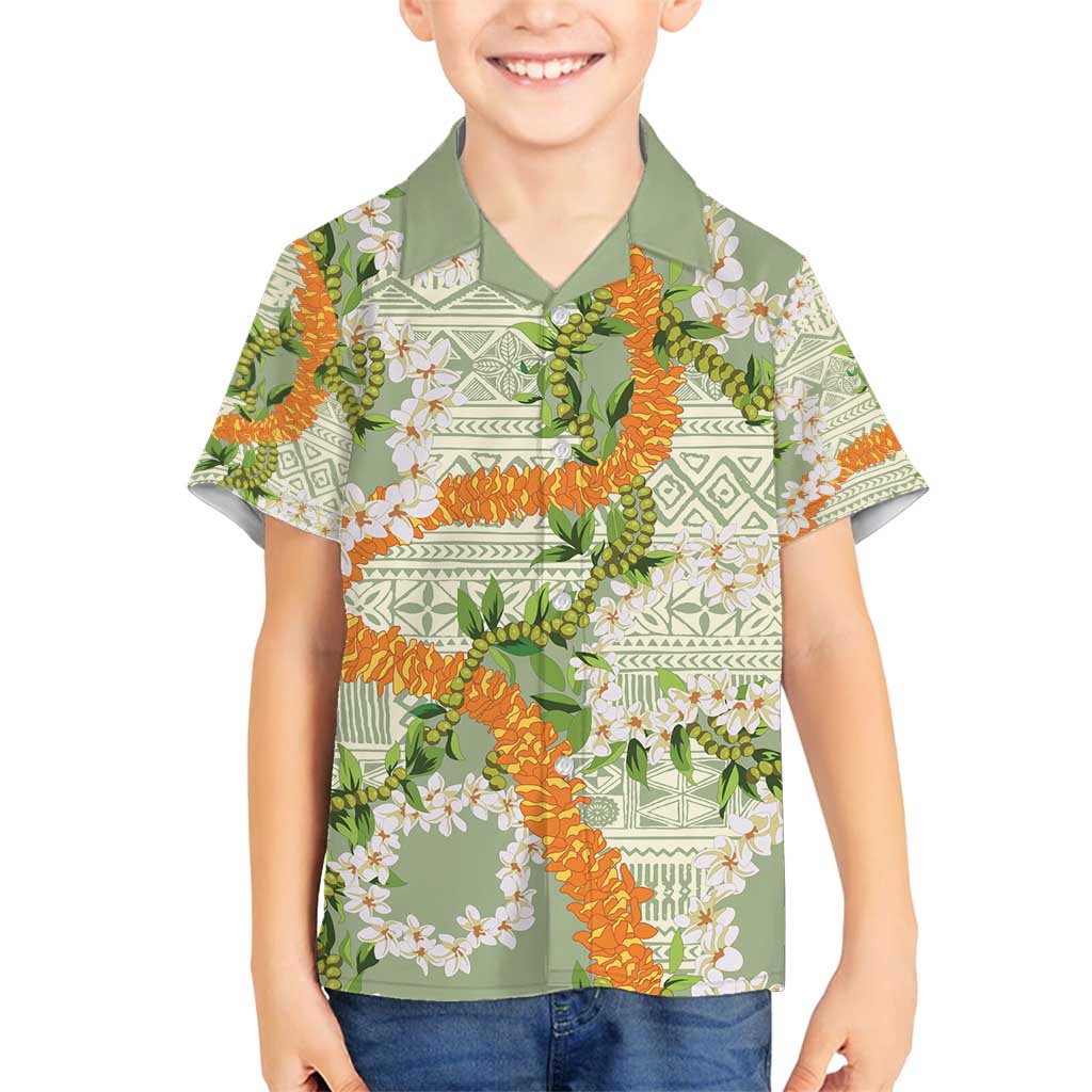 Aloha Festive Hawaii Family Matching Puletasi and Hawaiian Shirt Mokihana - Maile Leis in Muted Summer LT7 Son's Shirt Sage Green - Polynesian Pride