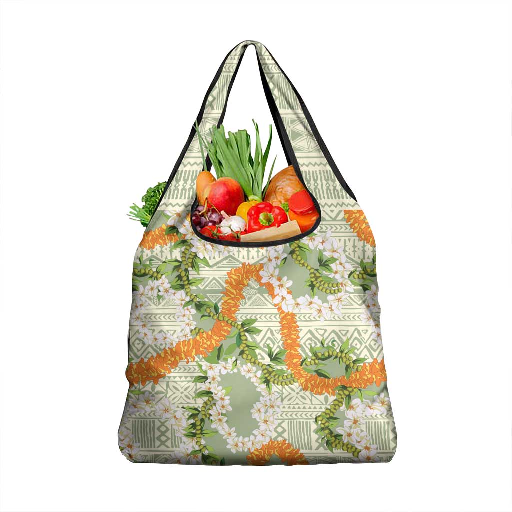Aloha Festive Hawaii Grocery Bag Mokihana - Maile Leis in Muted Summer - Polynesian Pride
