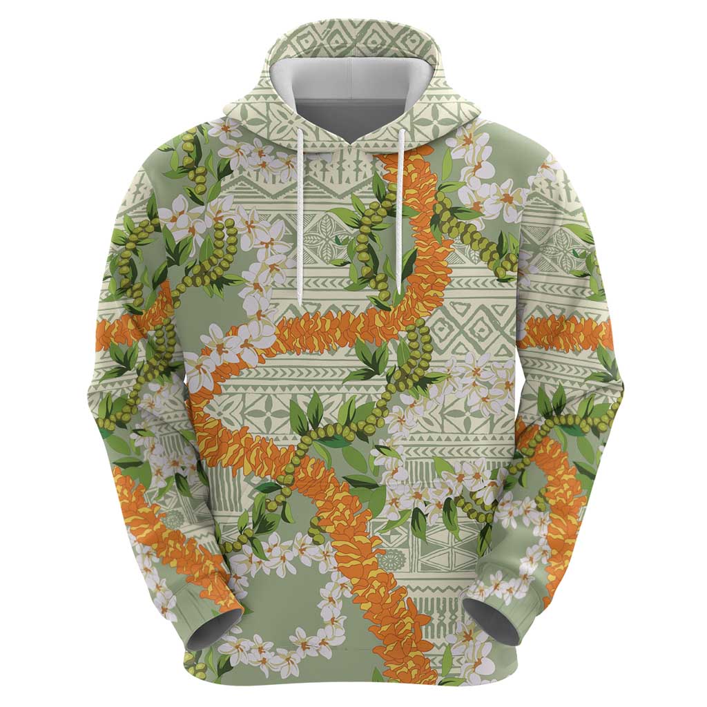 Aloha Festive Hawaii Hoodie Mokihana - Maile Leis in Muted Summer - Polynesian Pride