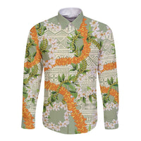 Aloha Festive Hawaii Long Sleeve Button Shirt Mokihana - Maile Leis in Muted Summer - Polynesian Pride