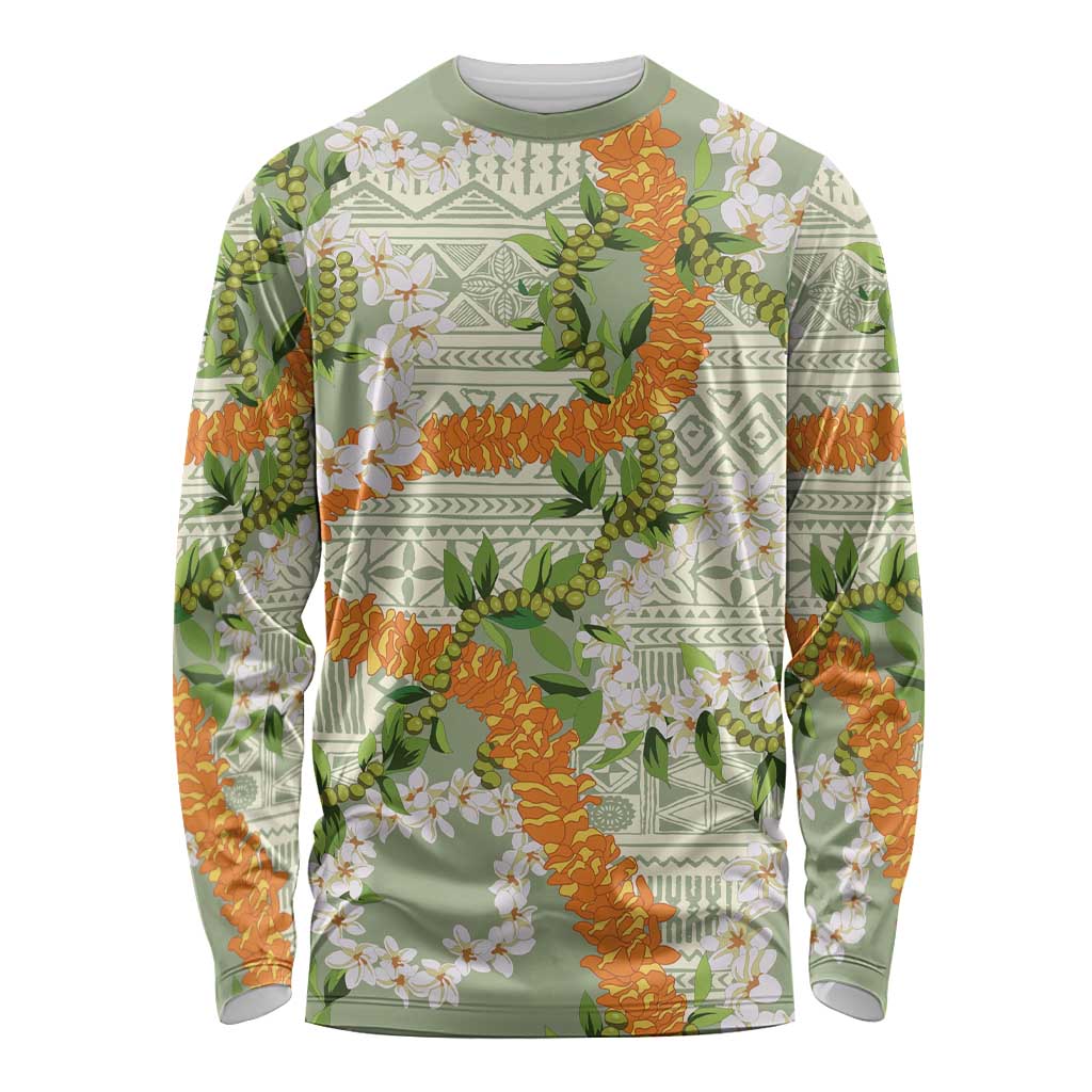 Aloha Festive Hawaii Long Sleeve Shirt Mokihana - Maile Leis in Muted Summer - Polynesian Pride