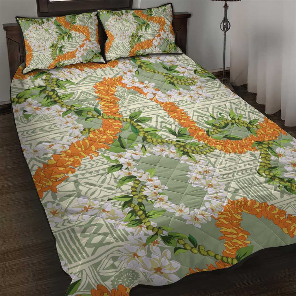 Aloha Festive Hawaii Quilt Bed Set Mokihana - Maile Leis in Muted Summer - Polynesian Pride