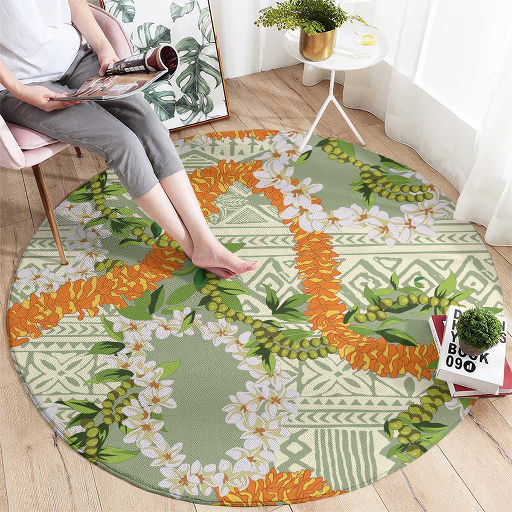 Aloha Festive Hawaii Round Carpet Mokihana - Maile Leis in Muted Summer - Polynesian Pride