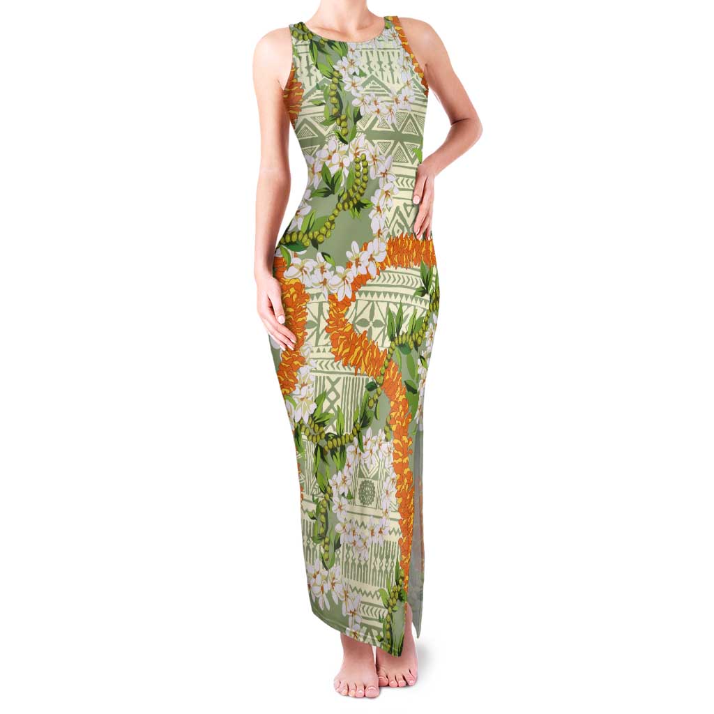 Aloha Festive Hawaii Tank Maxi Dress Mokihana - Maile Leis in Muted Summer - Polynesian Pride