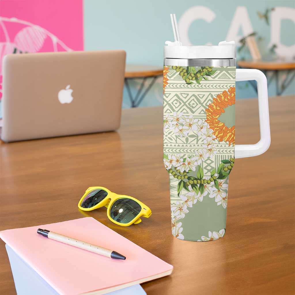 Aloha Festive Hawaii Tumbler With Handle Mokihana - Maile Leis in Muted Summer - Polynesian Pride