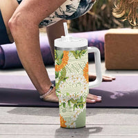 Aloha Festive Hawaii Tumbler With Handle Mokihana - Maile Leis in Muted Summer - Polynesian Pride