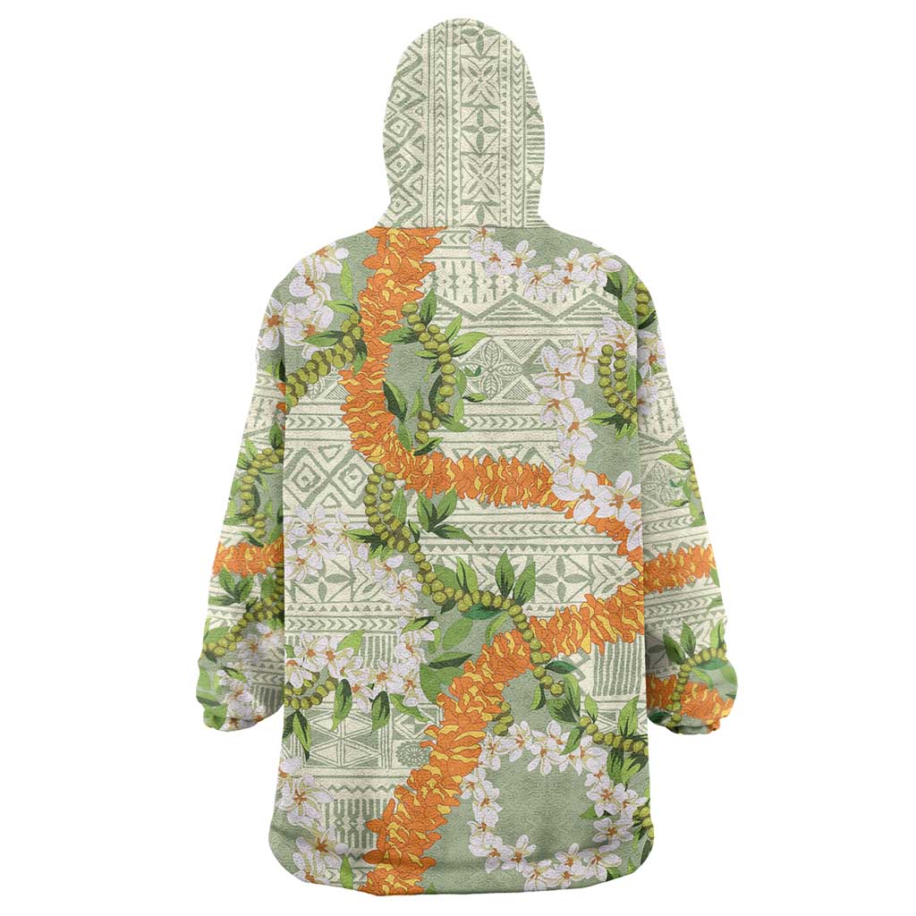 Aloha Festive Hawaii Wearable Blanket Hoodie Mokihana - Maile Leis in Muted Summer - Polynesian Pride