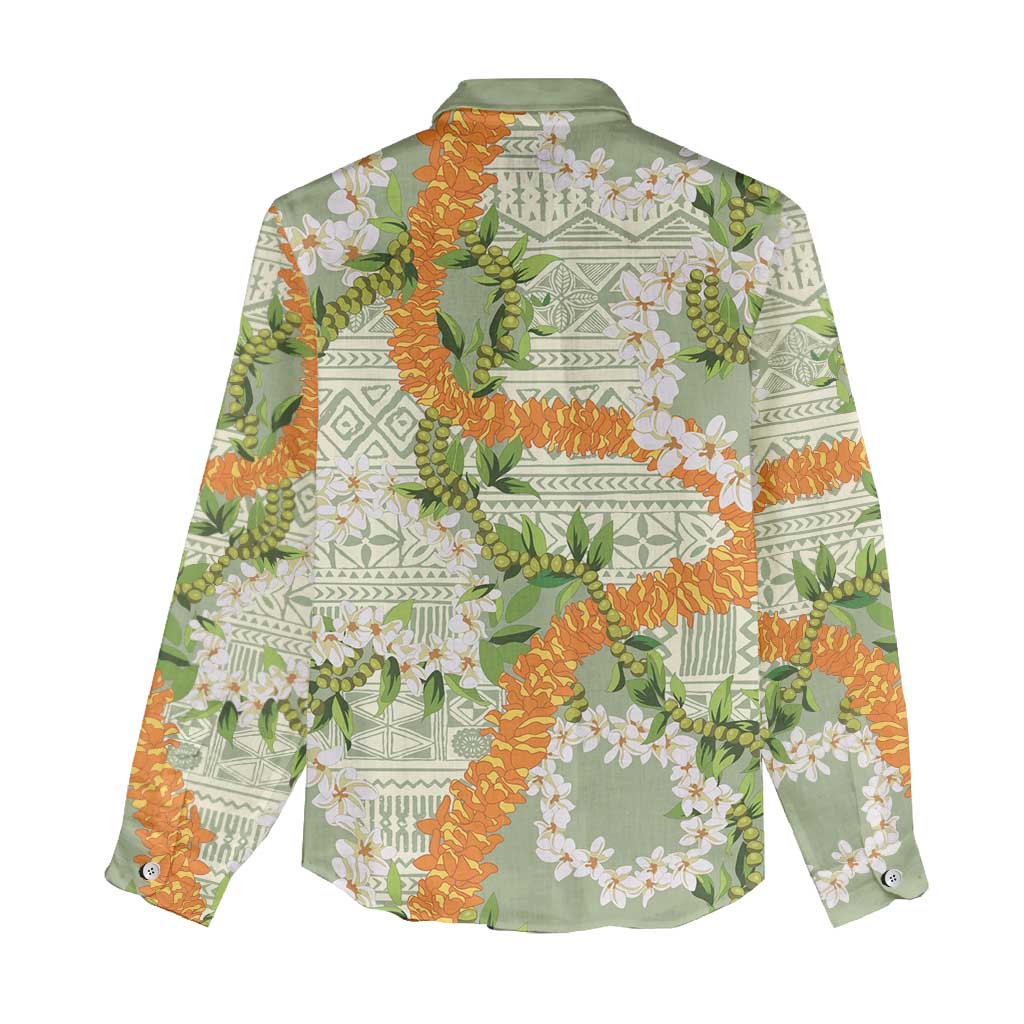 Aloha Festive Hawaii Women Casual Shirt Mokihana - Maile Leis in Muted Summer - Polynesian Pride