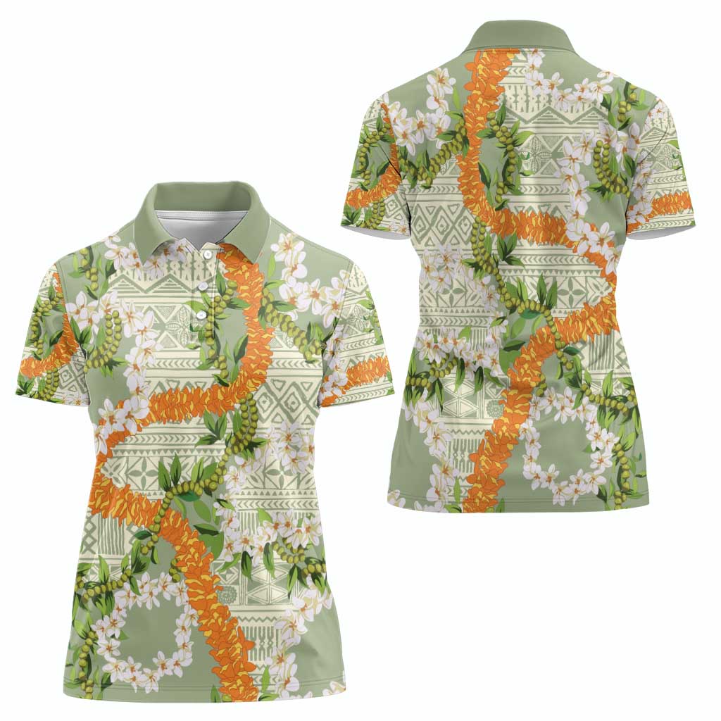 Aloha Festive Hawaii Women Polo Shirt Mokihana - Maile Leis in Muted Summer - Polynesian Pride