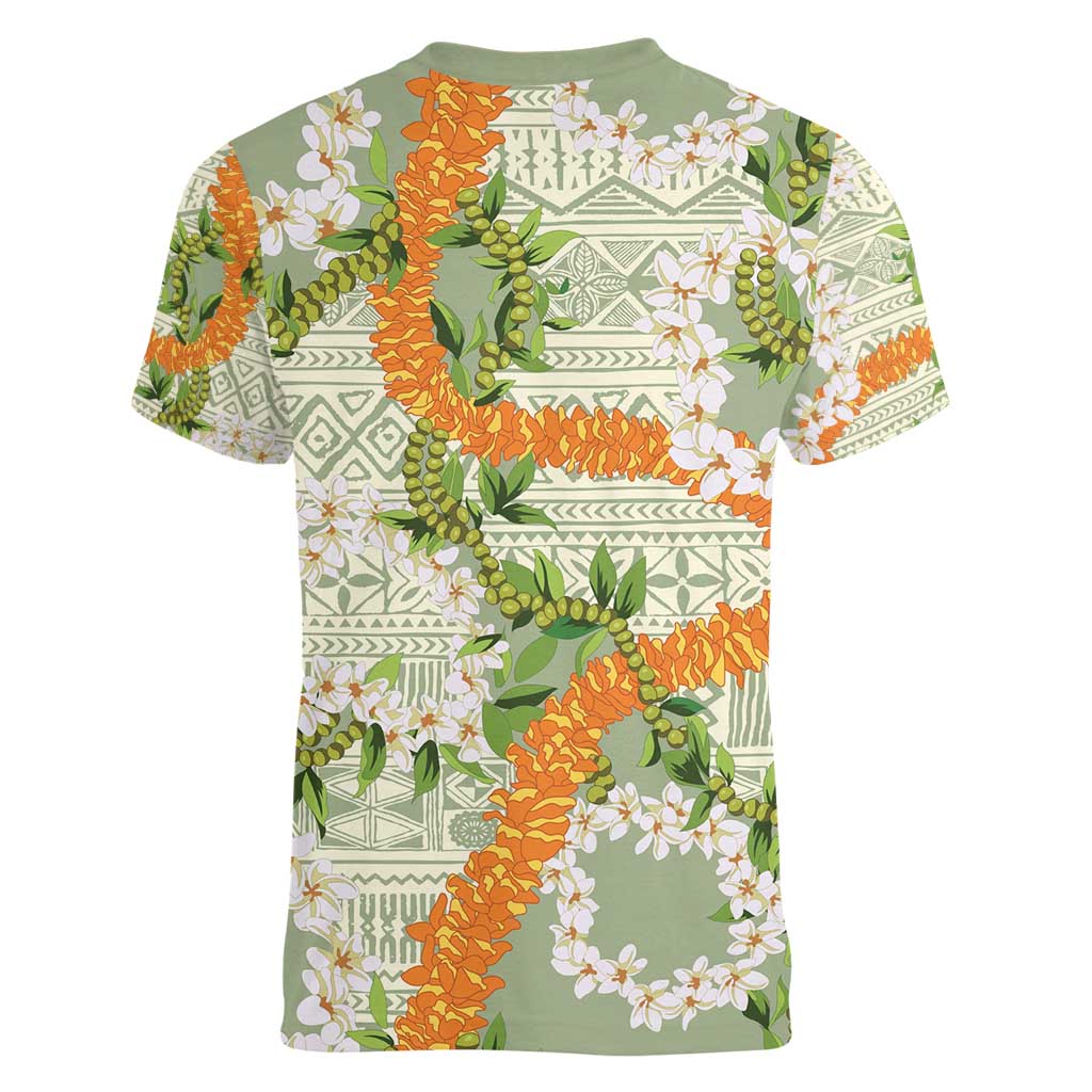 Aloha Festive Hawaii Women V-Neck T-Shirt Mokihana - Maile Leis in Muted Summer - Polynesian Pride