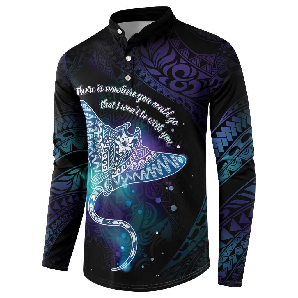Polynesian Tala Manta Ray Button Sweatshirt Nowhere You Could Go That I Won't Be With You - Polynesian Pride