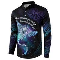 Polynesian Tala Manta Ray Button Sweatshirt Nowhere You Could Go That I Won't Be With You - Polynesian Pride