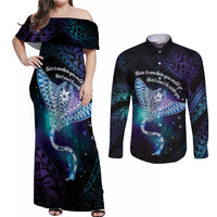 Polynesian Tala Manta Ray Couples Matching Off Shoulder Maxi Dress and Long Sleeve Button Shirt Nowhere You Could Go That I Won't Be With You - Polynesian Pride