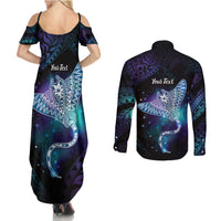 Polynesian Tala Manta Ray Couples Matching Summer Maxi Dress and Long Sleeve Button Shirt Nowhere You Could Go That I Won't Be With You - Polynesian Pride