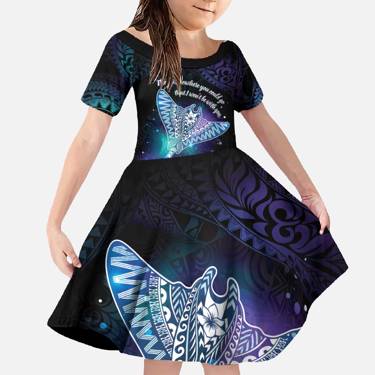 Polynesian Tala Manta Ray Family Matching Off The Shoulder Long Sleeve Dress and Hawaiian Shirt Nowhere You Could Go That I Won't Be With You - Polynesian Pride