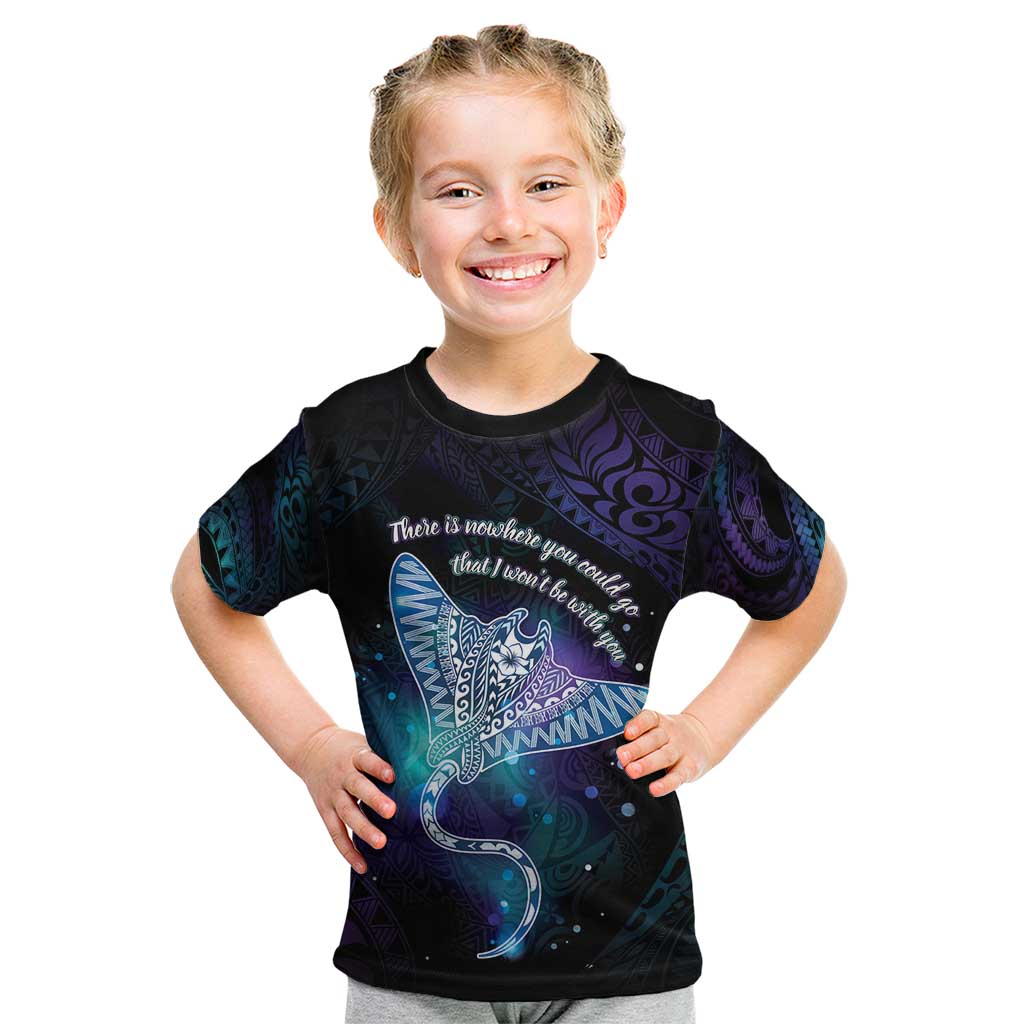 Polynesian Tala Manta Ray Kid T Shirt Nowhere You Could Go That I Won't Be With You LT7 Purple Teal - Polynesian Pride