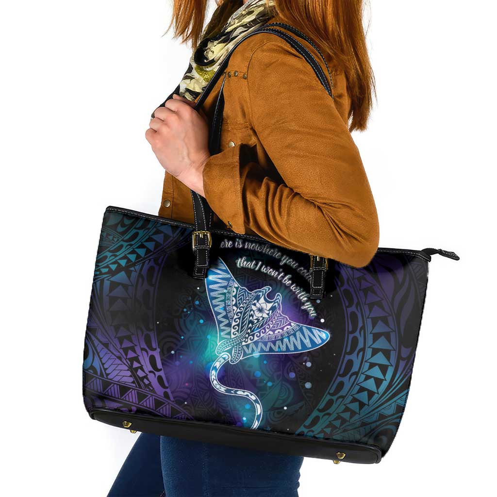 Polynesian Tala Manta Ray Leather Tote Bag Nowhere You Could Go That I Won't Be With You LT7 Purple Teal - Polynesian Pride