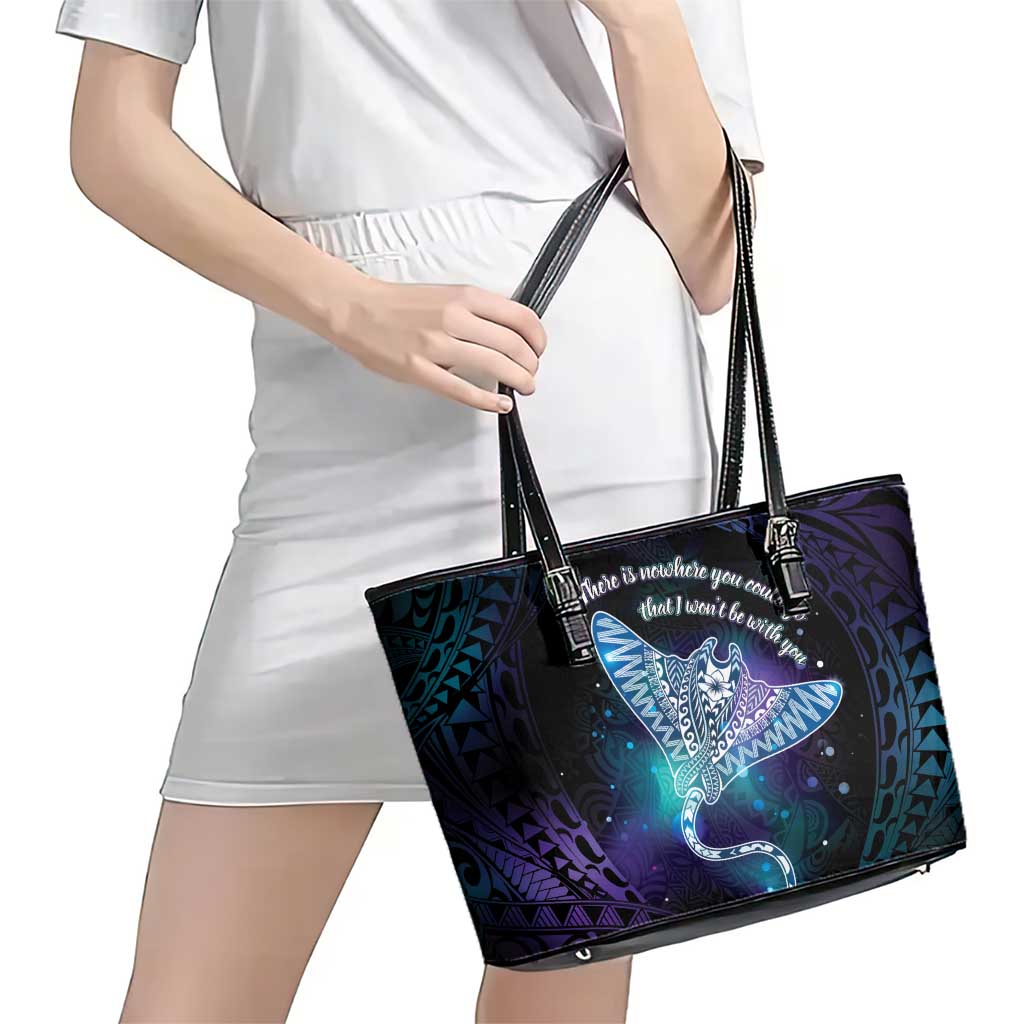Polynesian Tala Manta Ray Leather Tote Bag Nowhere You Could Go That I Won't Be With You LT7 - Polynesian Pride