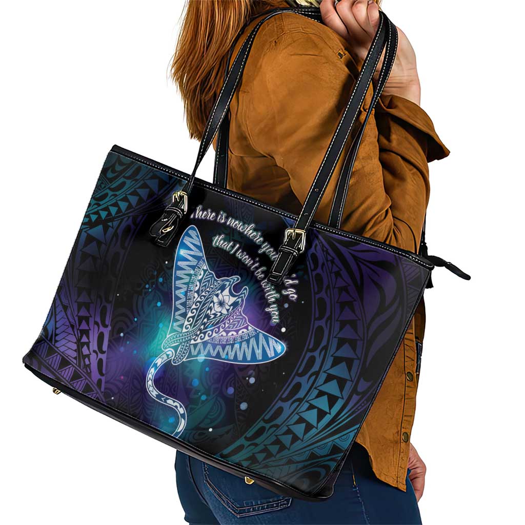 Polynesian Tala Manta Ray Leather Tote Bag Nowhere You Could Go That I Won't Be With You LT7 - Polynesian Pride