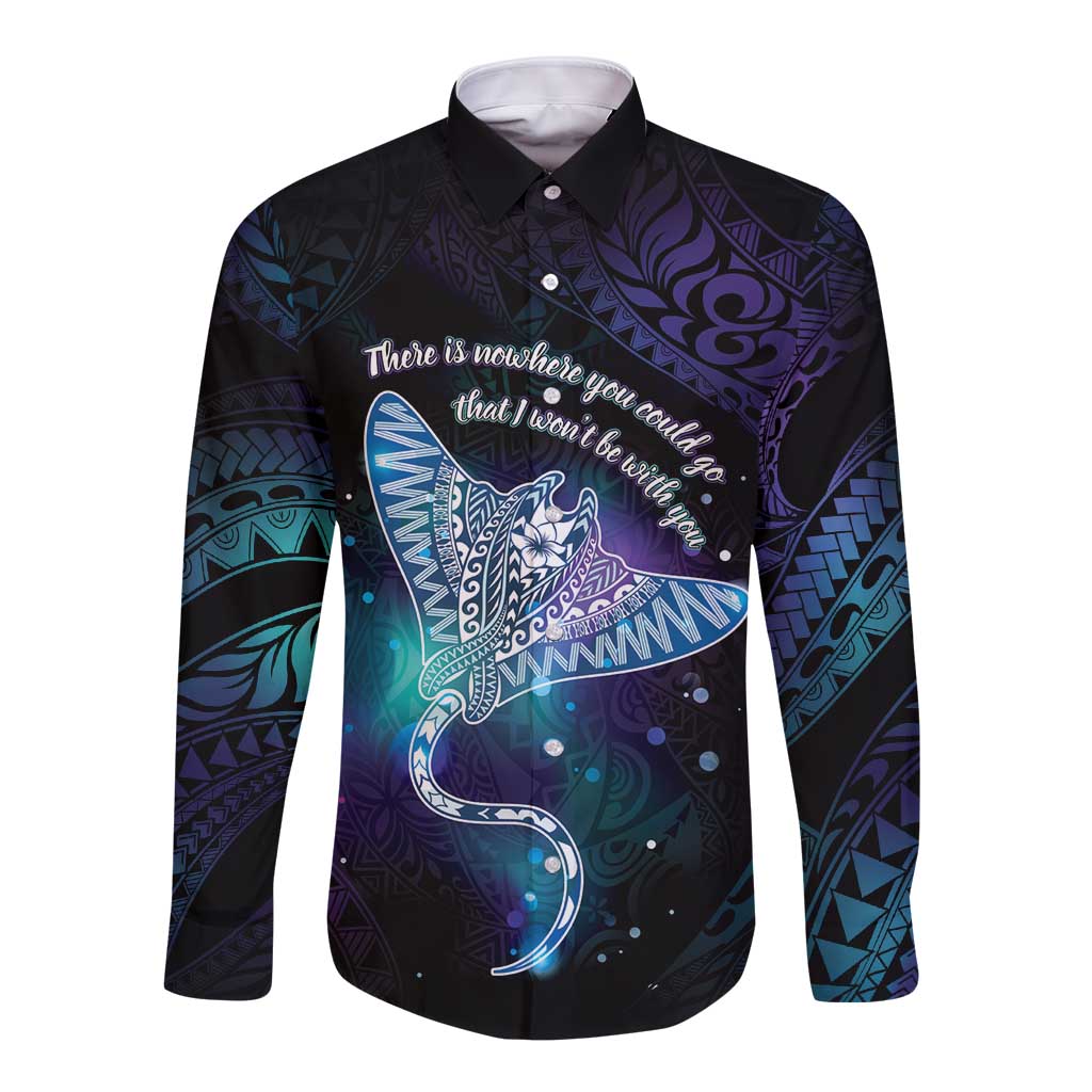 Polynesian Tala Manta Ray Long Sleeve Button Shirt Nowhere You Could Go That I Won't Be With You LT7 Unisex Purple Teal - Polynesian Pride