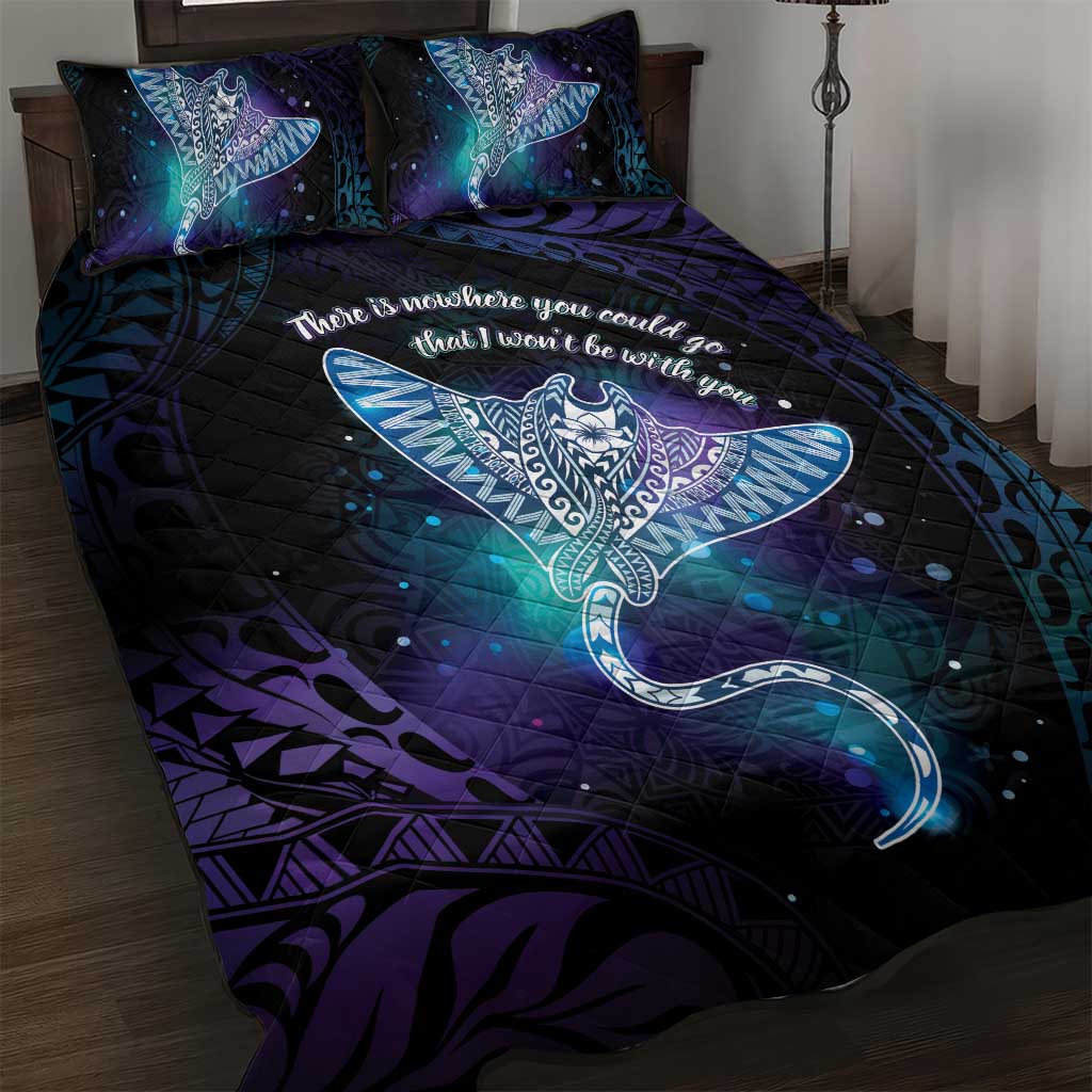 Polynesian Tala Manta Ray Quilt Bed Set Nowhere You Could Go That I Won't Be With You LT7 Purple Teal - Polynesian Pride