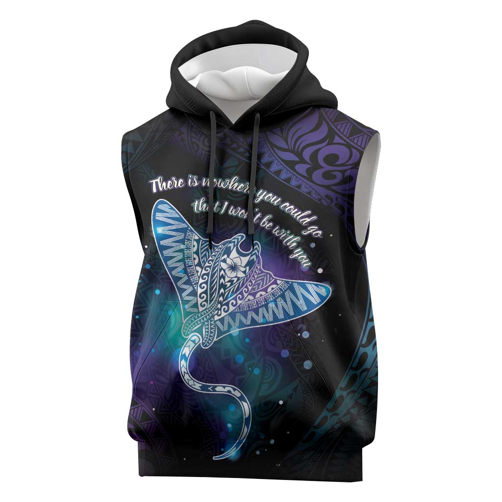Polynesian Tala Manta Ray Sleeveless Hoodie Nowhere You Could Go That I Won't Be With You LT7 Purple Teal - Polynesian Pride