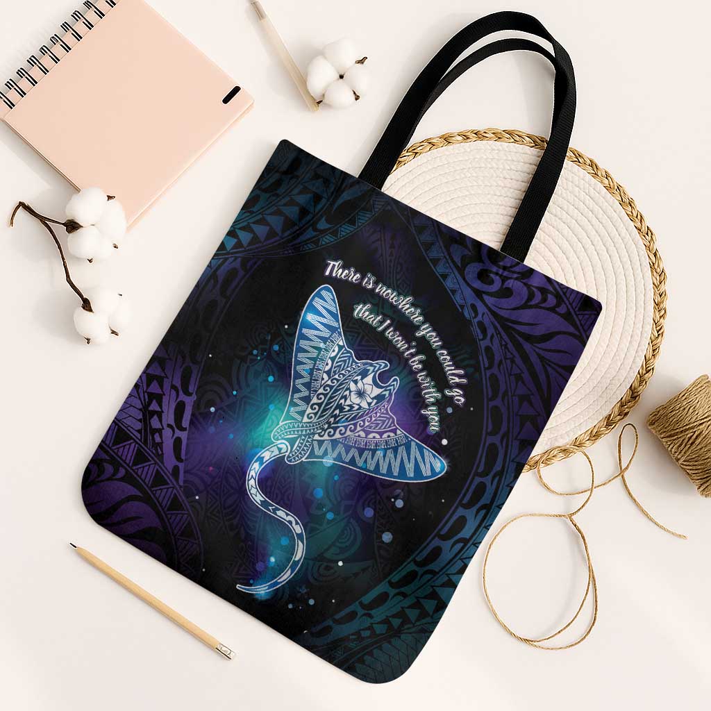 Polynesian Tala Manta Ray Tote Bag Nowhere You Could Go That I Won't Be With You LT7 Black Strap One Size Purple Teal - Polynesian Pride