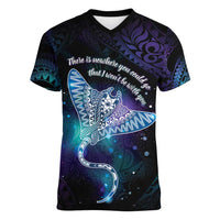 Polynesian Tala Manta Ray Women V-Neck T-Shirt Nowhere You Could Go That I Won't Be With You - Polynesian Pride