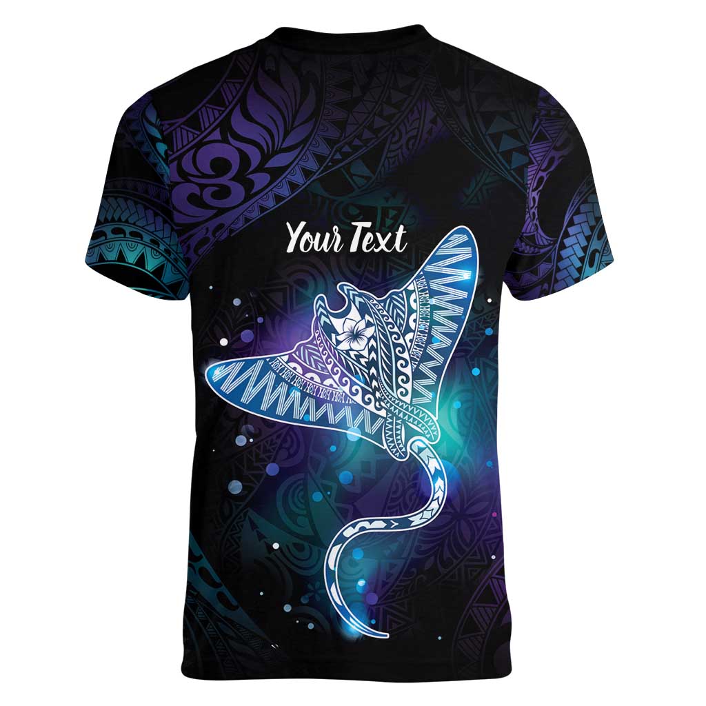 Polynesian Tala Manta Ray Women V-Neck T-Shirt Nowhere You Could Go That I Won't Be With You - Polynesian Pride