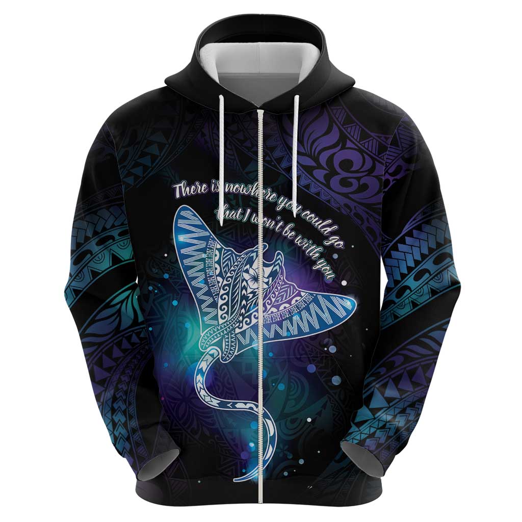 Polynesian Tala Manta Ray Zip Hoodie Nowhere You Could Go That I Won't Be With You - Polynesian Pride