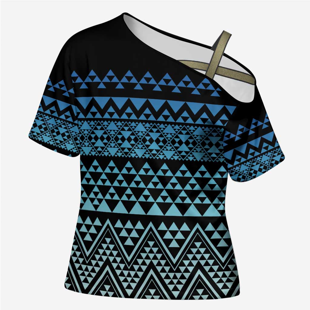 Maori Niho Taniwha Te Wheiao Cross Shoulder Shirt Moana Blue LT7 Female Blue - Polynesian Pride