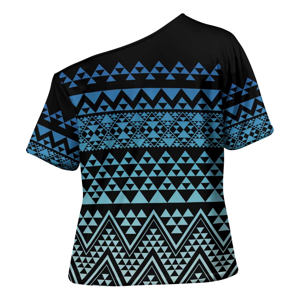 Maori Niho Taniwha Te Wheiao Cross Shoulder Shirt Moana Blue - Polynesian Pride