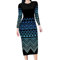 Maori Niho Taniwha Te Wheiao Family Matching Long Sleeve Bodycon Dress and Hawaiian Shirt Moana Blue - Polynesian Pride