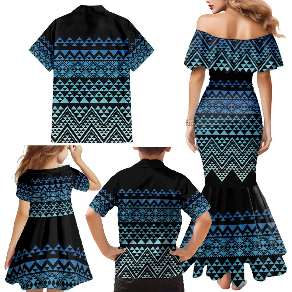 Maori Niho Taniwha Te Wheiao Family Matching Mermaid Dress and Hawaiian Shirt Moana Blue - Polynesian Pride