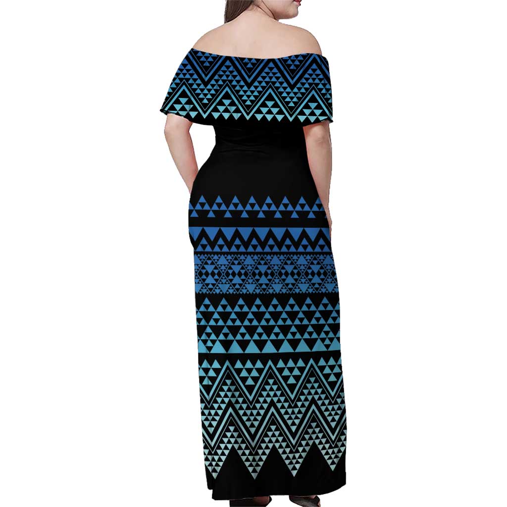 Maori Niho Taniwha Te Wheiao Family Matching Off Shoulder Maxi Dress and Hawaiian Shirt Moana Blue - Polynesian Pride