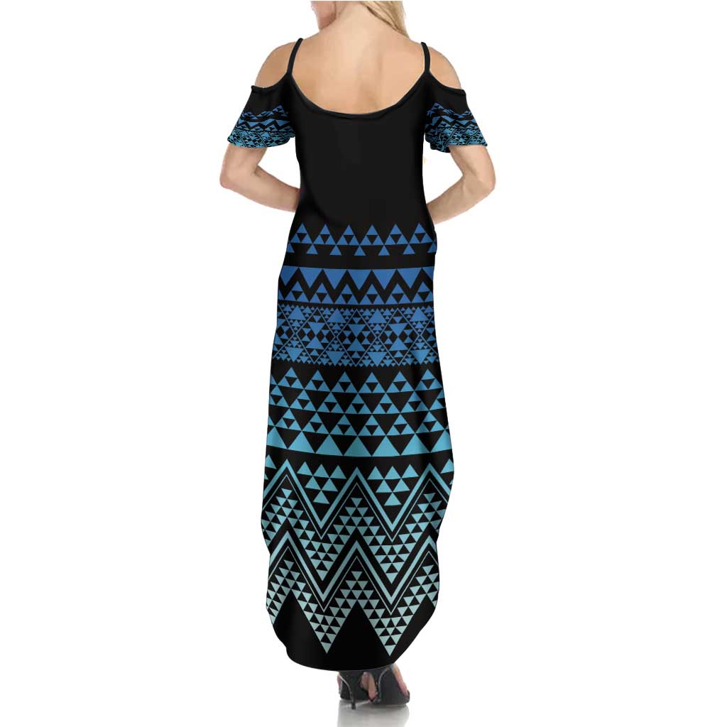 Maori Niho Taniwha Te Wheiao Family Matching Summer Maxi Dress and Hawaiian Shirt Moana Blue - Polynesian Pride