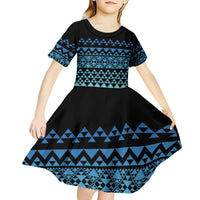 Maori Niho Taniwha Te Wheiao Kid Short Sleeve Dress Moana Blue - Polynesian Pride