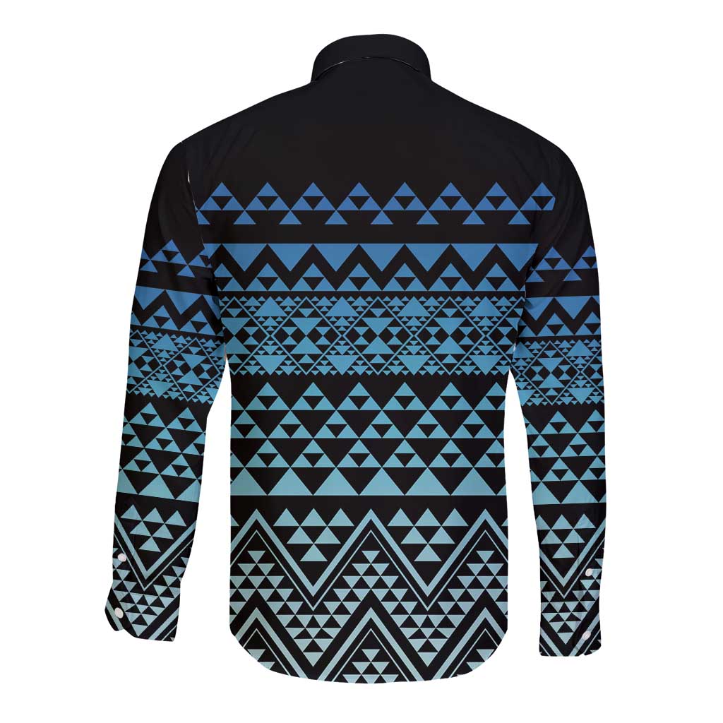Maori Niho Taniwha Te Wheiao Long Sleeve Button Shirt Moana Blue - Polynesian Pride