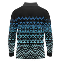 Maori Niho Taniwha Te Wheiao Long Sleeve Polo Shirt Moana Blue - Polynesian Pride