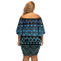 Maori Niho Taniwha Te Wheiao Off Shoulder Short Dress Moana Blue - Polynesian Pride