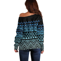 Maori Niho Taniwha Te Wheiao Off Shoulder Sweater Moana Blue - Polynesian Pride