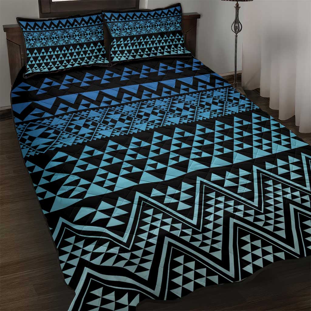 Maori Niho Taniwha Te Wheiao Quilt Bed Set Moana Blue LT7 Blue - Polynesian Pride