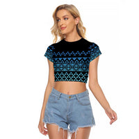 Maori Niho Taniwha Te Wheiao Raglan Cropped T Shirt Moana Blue LT7 Female Blue - Polynesian Pride