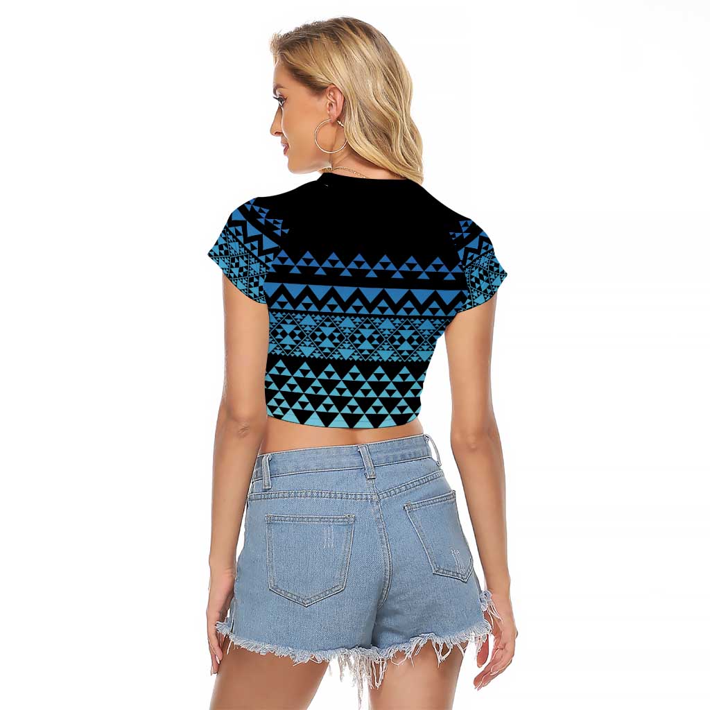 Maori Niho Taniwha Te Wheiao Raglan Cropped T Shirt Moana Blue LT7 - Polynesian Pride