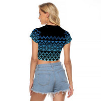 Maori Niho Taniwha Te Wheiao Raglan Cropped T Shirt Moana Blue LT7 - Polynesian Pride