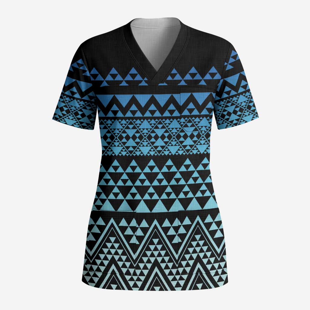 Maori Niho Taniwha Te Wheiao Scrub Top Moana Blue LT7 Adult Blue - Polynesian Pride