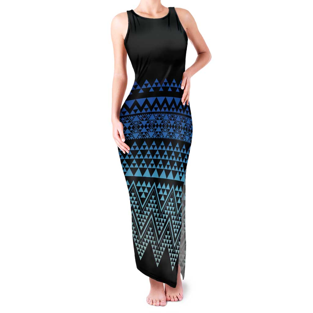 Maori Niho Taniwha Te Wheiao Tank Maxi Dress Moana Blue - Polynesian Pride