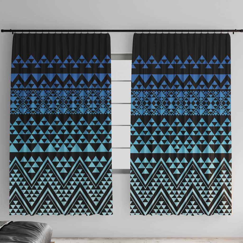 Maori Niho Taniwha Te Wheiao Window Curtain Moana Blue LT7 With Hooks Blue - Polynesian Pride