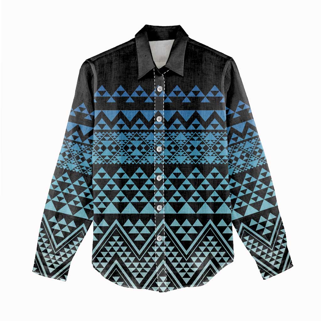 Maori Niho Taniwha Te Wheiao Women Casual Shirt Moana Blue - Polynesian Pride